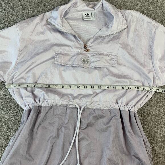 Adidas Windbreaker Pullover Jacket Drawstring Waist Gray Silver Size Medium - Picture 13 of 15